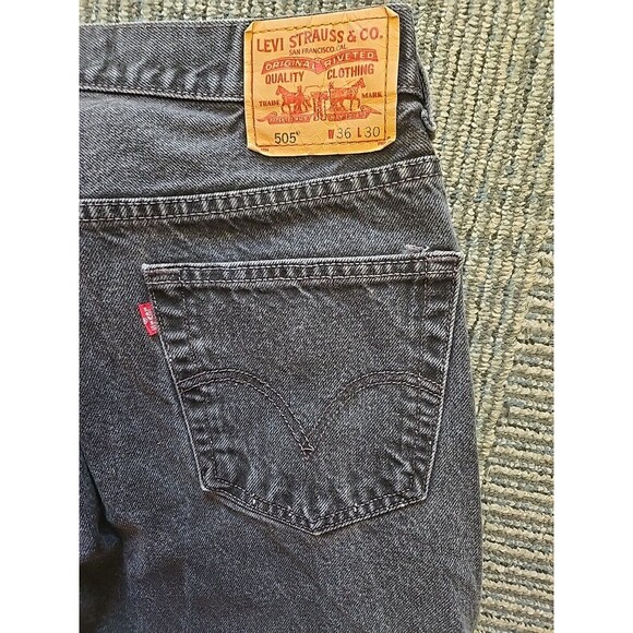 Levi's 505 Regular Fit Jeans Men's W36 L30 Black Wash Denim Pants - Picture 5 of 6